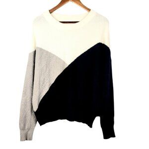 Womens XL Sophie Rue Women's Karmiti Diagonal Black Colorblock Crewneck Pullover